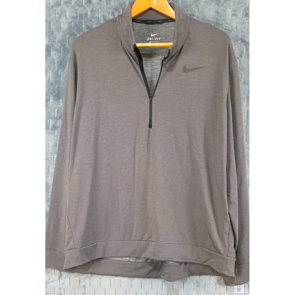 Nike Sweater Men's XXL Gray 1/4 Zip Pullover Dri-FIT Sweatshirt Mock Neck Casual